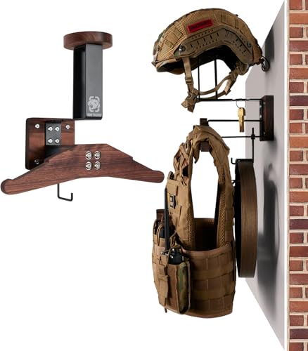 ONETIGRIS Tactical Gear Wall Mount, Heavy Duty Helmet & Plate Carrier Rack - color: Black Walnut
