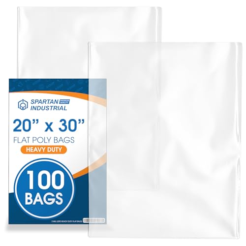 20" X 30" Open-End Flat Poly Bags (100 Count) No Adhesive Strip - 2 Mil Clear Bags for Packaging, Shipping, Storage - Spartan Industrial - size: 20" X 30"
