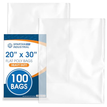 20" X 30" Open-End Flat Poly Bags (100 Count) No Adhesive Strip - 2 Mil Clear Bags for Packaging, Shipping, Storage - Spartan Industrial - size: 20" X 30"
