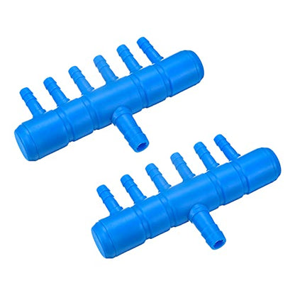 2Pcs 8mm to 5.5mm 6 Ways Air Line Tubing Splitter Connector Fish Tank Oxygen Pipe Air Tubing Adapter for Aquarium, Blue