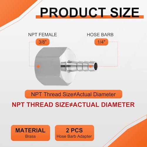 2 Pack Stainless Steel Hose Barb to NPT Male Adapter, 1/4" Barb x 3/8" NPT Female for Industrial, Automotive, Fluid Transfer, Home Gardening - size: 1/4" Barb To 3/8" NPT Female