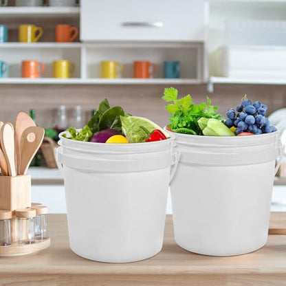 10 Pack 0.9 Gallon White Plastic Buckets with Lids and Handles –Portable Storage Containers for Dry Food, Paint, Camping, Fishing Supplies