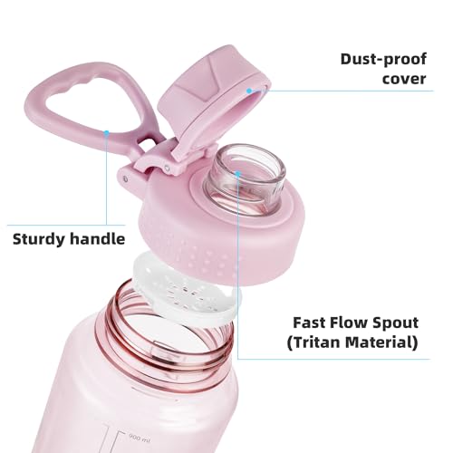 Fanhaw 32 oz Clear BPA-Free Tritan Water Bottle with Fast-Flow Spout Lid, BPA-Free & Leak-Proof Wide-Mouth Reusable Bottle for Gym, School & Office, Back to School Essentials (Cherry Blossom) - color: Cherry Blossom, style: 1 Pack