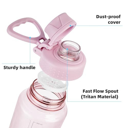 Fanhaw 32 oz Clear BPA-Free Tritan Water Bottle with Fast-Flow Spout Lid, BPA-Free & Leak-Proof Wide-Mouth Reusable Bottle for Gym, School & Office, Back to School Essentials (Cherry Blossom) - color: Cherry Blossom, style: 1 Pack