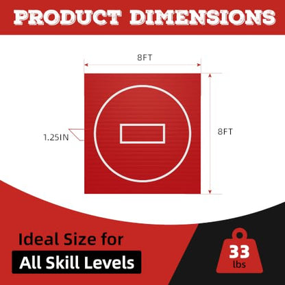 Wrestling Mat for Home Training BJJ MMA Jiu Jitsu Roll Up Mat - color: Red, size: 8FTx8FTx1.25inch