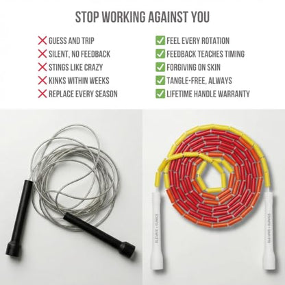 Elevate Rope Beaded Jump Rope, 1 in Beads, 10 ft Adjustable, Segmented - color: Red/Orange/Yellow/White