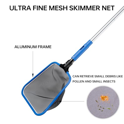 Deluxe Swimming Pool Cleaning Kit Including Half-Deep Fine Mesh Pool Leaf Skimmer Net,12" Round Pool Brush Head & 70.5" Pole, for Above Ground Pools,Ponds,Spas,Hot Tubs