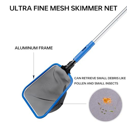 Deluxe Swimming Pool Cleaning Kit Including Half-Deep Fine Mesh Pool Leaf Skimmer Net,12" Round Pool Brush Head & 70.5" Pole, for Above Ground Pools,Ponds,Spas,Hot Tubs