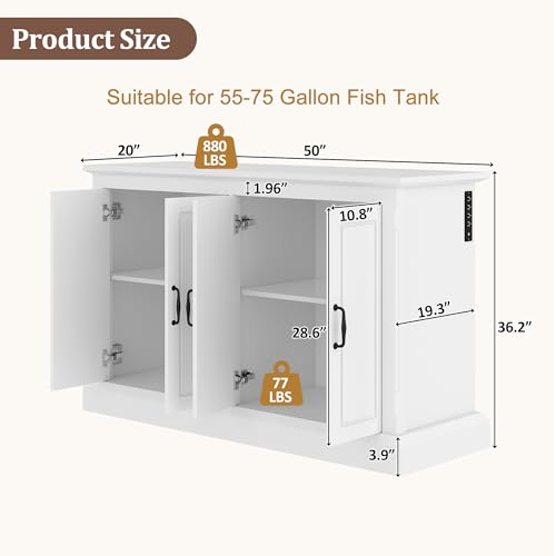 Merax 55-75 Gallon Fish Tank Stand with Power Outlet, Heavy Duty Aquarium Stand with 4 Storage Cabinets, for Fish Tank, Turtle Tank, Reptile Terrarium,White