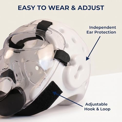 Taekwondo Headgear Karate Headgear with Removable mask for Sparring Partner Muay Thai Taekwondo Karate MMA Training Youth Adults - color: white, size: Large