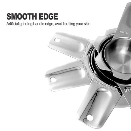 13-piece Measuring Cups and Spoons Set, 18/8 Stainless Steel Heavy Duty Ergonomic Handle with Ring Connector, Silver - color: Silver, size: 13 Piece