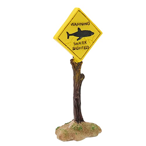GLOGLOW Aquarium Decor Warning Sign, Resin Shark Warning Sign Ornaments for Fish Aquatic Plants Accessories Theme Decorations 5.7x2.2x1.4in