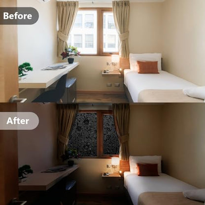 Total Blackout Window Film - 100% Opaque Frosted Privacy Film for High Privacy, Removable Static Cling (Tulip Design, 17.5 x 78.7 Inches) - color: Black, size: 17.5 x 78.7 Inch