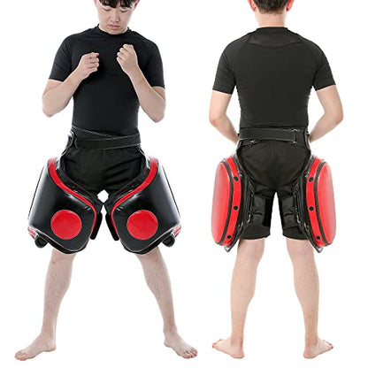 Kickboxing Thigh Pads， Muay Thai Boxing Leg Protector Guard | PU High Density Foam Shock Absorption Pads ，Adjustable Straps ， MMA, Punching, Taekwondo, Martial Arts Training Gear