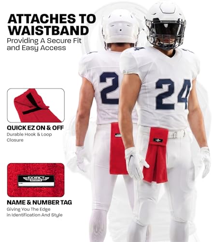 Red Football Towel with Hook & Loop Fastener (Red) | Quarterback QB Sports Towel Football to Clean Hands, Visor and Gloves - Highly Absorbent, Quick Dry - color: Red