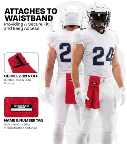 Red Football Towel with Hook & Loop Fastener (Red) | Quarterback QB Sports Towel Football to Clean Hands, Visor and Gloves - Highly Absorbent, Quick Dry - color: Red