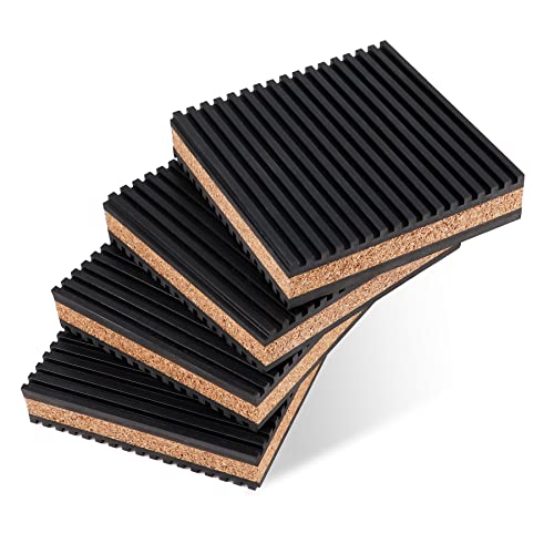 4 Pack Rubber Anti Vibration Pads with Cork Material, 6" x 6" x 7/8" Vibration Isolation Pads for Air Conditioner,HVAC System,Compressors,Washer and Dryer Noise and Vibration Reduction - size: 6" x 6" x 7/8"