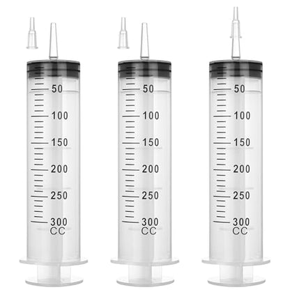 300mL Plastic Syringe for Liquid - 3 Pack Large Syringes with Adapter for Scientific Labs, Feeding, Oil Filling, Individually Wrapped - style: 300mL