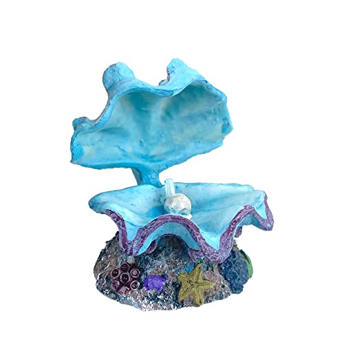 WishLotus Aquarium Decorations - Durable Resin Simulation Pearl Scallop Fish Tank Landscape Decorations - Pneumatic Opening and Closing Bubble Ornaments - Blue - color: Blue