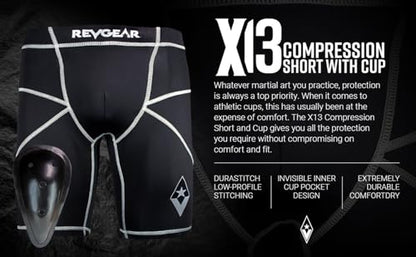 Revgear X13 Compression Shorts & Cup: Ideal Mens Prot, Mens Gym, Running - size: Medium
