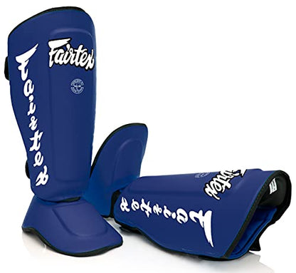 Fairtex SP7 Lightweight Shin Guards, Detachable Syntek Leather Shin Pads - color: Blue, size: Large