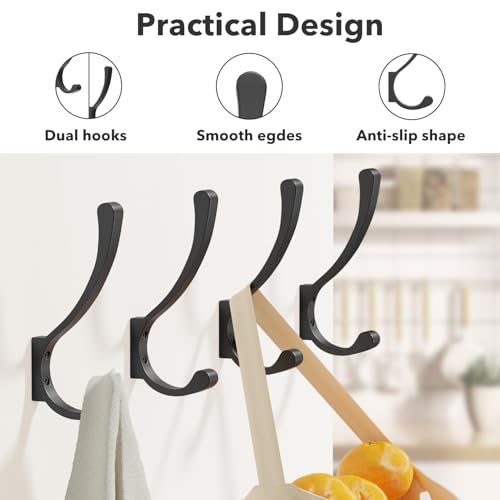 Coat Hooks Wall Mounted, Heavy Duty Hooks Hanging Towel, Black 8 Pack,Metal - size: 8 Pack