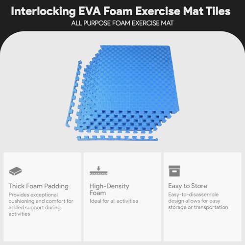 BalanceFrom Puzzle Exercise Mat 1" Thick, EVA Interlocking Foam Floor - color: Blue, style: One Inch Thick, 24 Square Feet