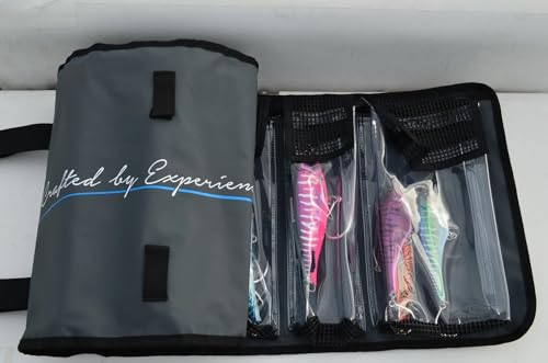Nomad Design Lure Roll - Large Size with 10 Pockets Respectively, Portable Waterproof Tarpaulin Fish Lure Bag - Heavy Duty PVC Window, Mesh Cleaning & Drying Tabs