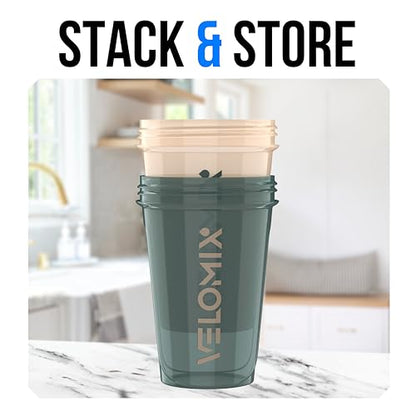 VELOMIX 2 Pack 20oz Protein Shaker Bottle for Protein Mixes, Blue&Beige - color: A5) Blue&Beige