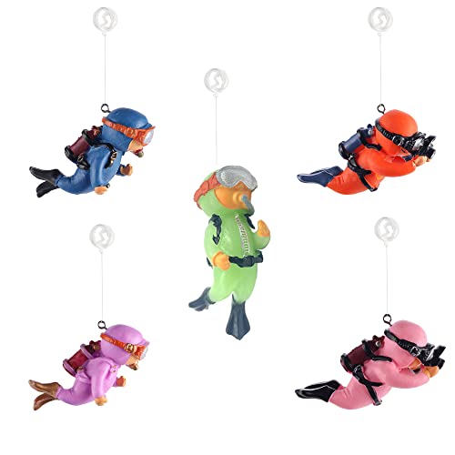 5Pcs Floating Fish Tank Decorations, Cute Little Diver Aquarium Decoration Fish Tank Aquarium Diver Ornament Accessories - color: Mixed Color