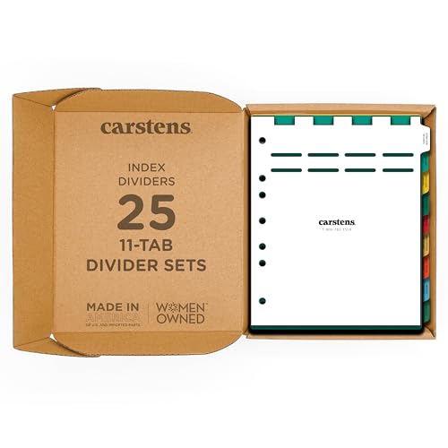 Carstens Heavy Duty Plastic Long-Term Care Divider Set, 11-Tab, with Pull Tab Die Cuts, 1616-00, for Side-Opening 3-Ring Binders, Case of 25 Sets - size: 11-Tab