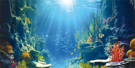 30X12IN Blue Sea Floor Aquarium Background, Natural Underwater World 3D Effect Fish Tank Decorations Background, Art Terrarium Background with 8 EVA Double-Sided Tape - color: Coral, size: 30X12in/75X30cm