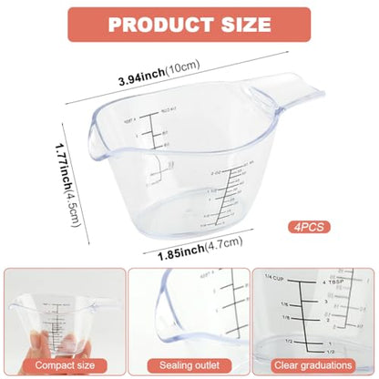 4 Pack Small Measuring Cups, 2oz/60ml Mini Measuring Cup with tsp/Tbsp/oz/ml Markings, Double-Sided Clear Easy-Read Scale for Kitchen, Resin, DIY, Beauty Mixing