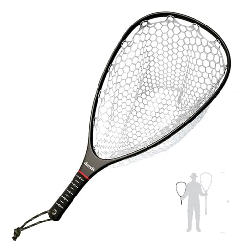 Riverruns Fly Fishing Landing Net Carbon Fiber Trout Net with Measurement Handle, Soft Rubber Mesh - 26" Standard (Wading) / 37" Long (Kayak)