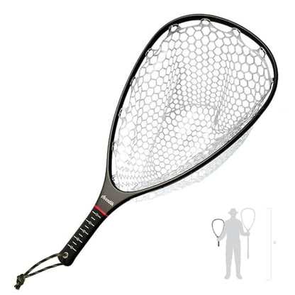 Riverruns Fly Fishing Landing Net Carbon Fiber Trout Net with Measurement Handle, Soft Rubber Mesh - 26" Standard (Wading) / 37" Long (Kayak)
