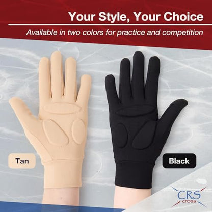 CRS Cross Padded Ice Skating Gloves. Warm Padded Protection. Figure Skating | Water Resistant Poly-Spandex Gloves. 3 Custom Pads Provide Protection for Skating, Dance, Roller, Cheer. Girls/Ladies Sizes - color: Tan, size: Ladies Small/Medium