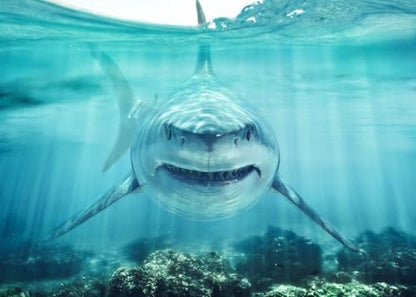 20x10ft Shark Underwater Backdrop, White Shark Ocean Theme Party Decorations, Under The Sea Birthday Banner, Aquarium Background, Kids Photo Booth Props - size: 20X10FT