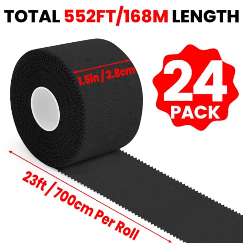 NUITPY 24 Pack Athletic Tape, Black Sports Tape, Easy Tear Wrist Tape, Strong Adhesion Tapes for Boxing, Gymnastics, Hockey, Soccer, Lacrosse and First Aid - color: Black-24 Rolls