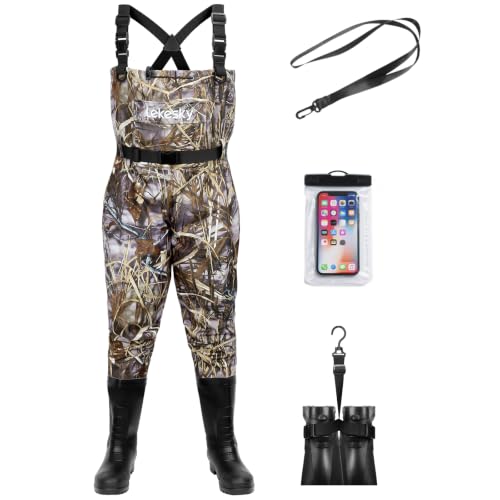 Lekesky Fly Fishing Chest Waders with Boots for Men Women, US Sizes 5–14,2-Ply Nylon/Pvc Waterproof Waders - color: Camo, size: M10