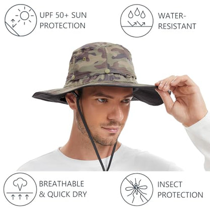 BASSDASH UPF 50+ Mosquito Sun Hat with Hidden Head Net and Neck Flap for Men Women Outdoor Fishing Hiking Camping - color: Earth Camo