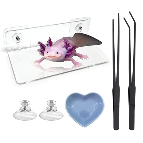 4 Pcs Axolotl Tank Accessories, Hammock with Feeder Bowl Feeding Tongs Tweezers, Aquarium Accessories for Tank, Tank Starter Kit for Axolotl Aquarium