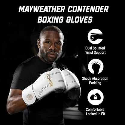 Hayabusa Mayweather Contender Boxing Gloves for Men and Women - color: White/Gold, size: 12oz
