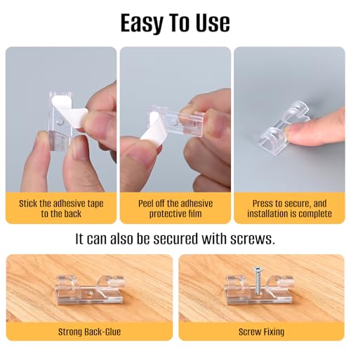 50 Pcs Self Adhesive Cable Clips,Upgraded Cable Management with Screw Hole,Strong Cord Organizer for Under Desk,Car,TV PC,Christmas Light Indoor/Outdoor-M