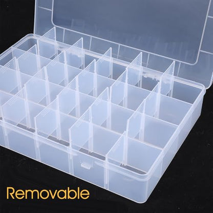 Molain 24 Grids Large Plastic Organizer Box, Clear Storage Box with Adjustable Dividers Container Craft Storage for Jewelry, Art DIY Crafts, Washi Tapes, Fishing Tackle, Beads and Small Parts