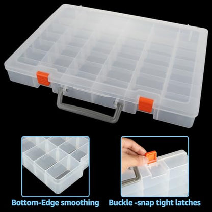 2 Pack Large 48 Girds Plastic Organizer Box with Adjustable Dividers, Clear Storage Organizer Case Jewelry Storage Bead Container Rock Collection Boxes for Screw, Craft, Arts,Tackle
