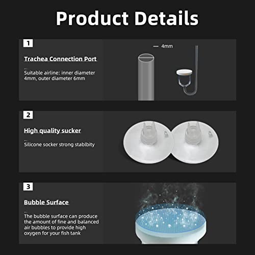 Aquarium Air Stone, Fish Tank Bubble Diffuser High Dissolved Oxygen Airstones for Air Pump Accessoriess with 1 Check Valve, 2 Suction Cup for Aquarium Pond Hydroponic - size: 1 inch