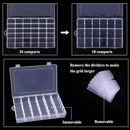 4 Pack 36 Grids Plastic Bead Organizer Box with Dividers, Clear Craft Tackle Box Parts Storage Containers with Compartments for Jewelry Fishing Tackle Art DIY with 5 Sheets Label Stickers - color: 4 Pack