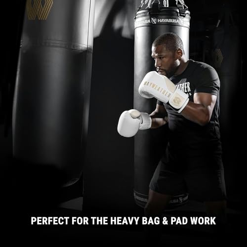Hayabusa Mayweather Champ Boxing Gloves for Men and Women - color: White/Gold, size: 10oz