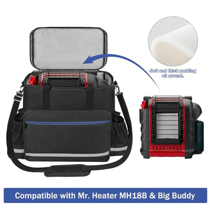 ORKELS Propane Heater Carrying Case for Mr. Heater MH18B & Big Buddy, with Multiple Pockets & Anti-slip Bottom for Camping, RV Travel, Ice Fishing, Bag Only