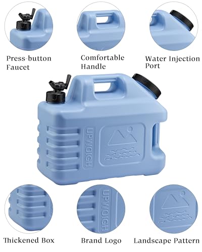 UPWOIGH 3.5 Gallon Water Jug, Light Blue Leakproof Water Container with Spigot, Modern Nature-Inspired Front Carving, Thickened BPA-Free Multifunction Outdoor & Emergency Camping Overlanding Gear - color: Light Blue, size: 448 Ounces